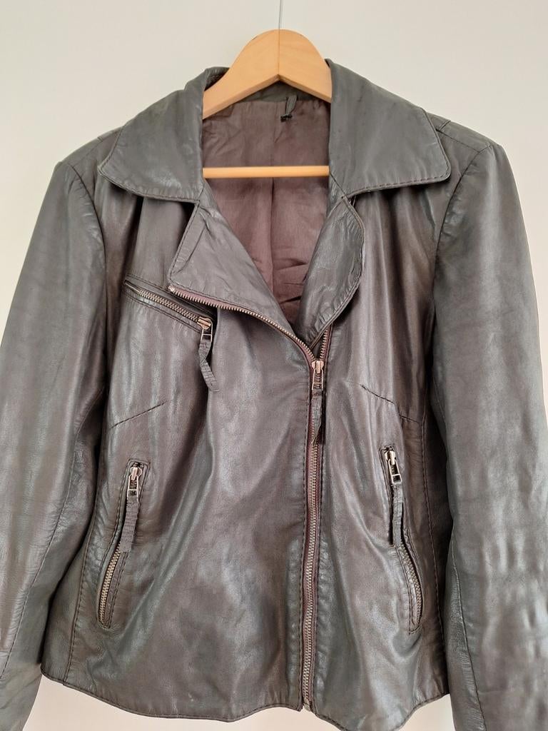 Jessica jas/ bikersjack/nepleer/ maat 40/ antraciet grijs, Kleding | Dames, Jassen | Zomer, Maat 38/40 (M), Ophalen of Verzenden