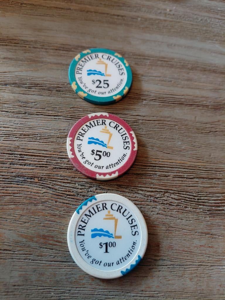 Premier Cruise Lines Casino Chips - $1, $5, $25 set, Ophalen of Verzenden