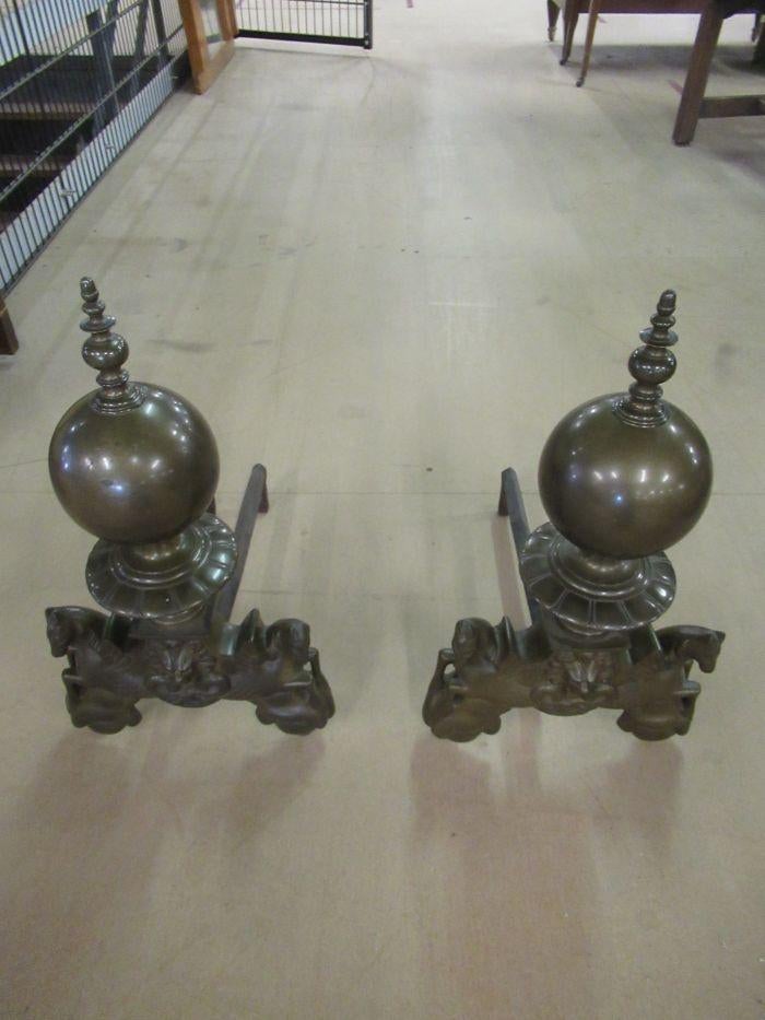 Oer 11021 ANTIEKE set 2 bronzen sierstukken voor openhaard, Antiek en Kunst, Ophalen