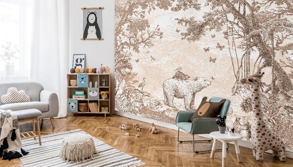 Fotobehang / Behang - Kinderkamer - Bosdieren Terracotta, Verzenden, Wit, Minder dan 10 m², Info@fotobehangkoning.nl