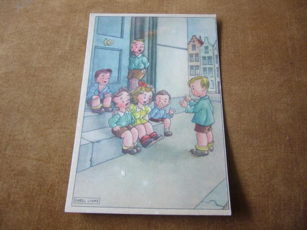 6 ZINGENDE KINDEREN =  KAREL LINKS, Verzamelen, Ansichtkaarten | Themakaarten, Ophalen of Verzenden, 1940 tot 1960, Ongelopen