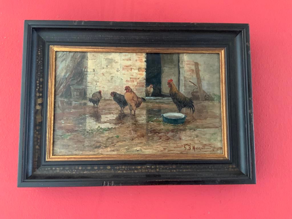 kippen, Antiek en Kunst, Kunst | Schilderijen | Klassiek, Ophalen of Verzenden