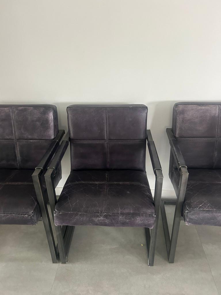 Buffel leer eetkamerstoelen en bank - Aubergine/Zwart, Huis en Inrichting, Stoelen, Gebruikt, Overige kleuren, Drie, Leer