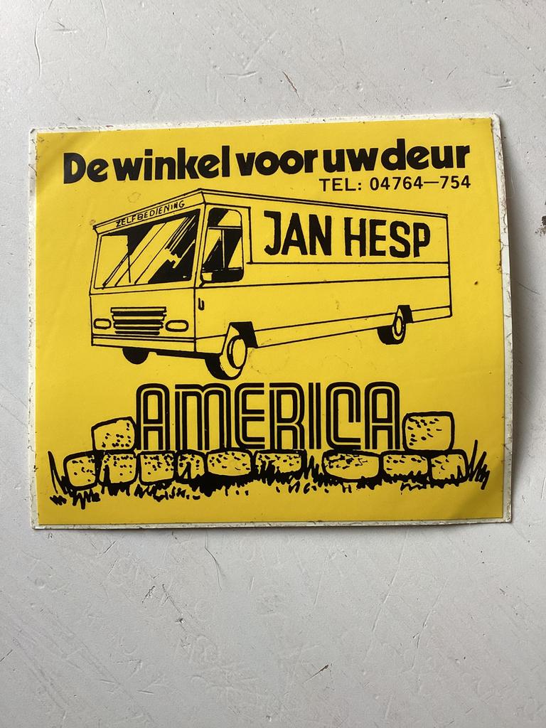 Sticker De winkel voor uw deur Jan Hesp America, Verzamelen, Stickers, Verzenden, Zo goed als nieuw, Winkel of Supermarkt