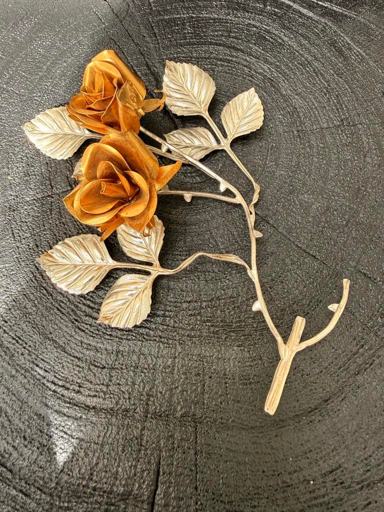 Zilveren rozen met blaadjes en steel, Verzenden, Zilver