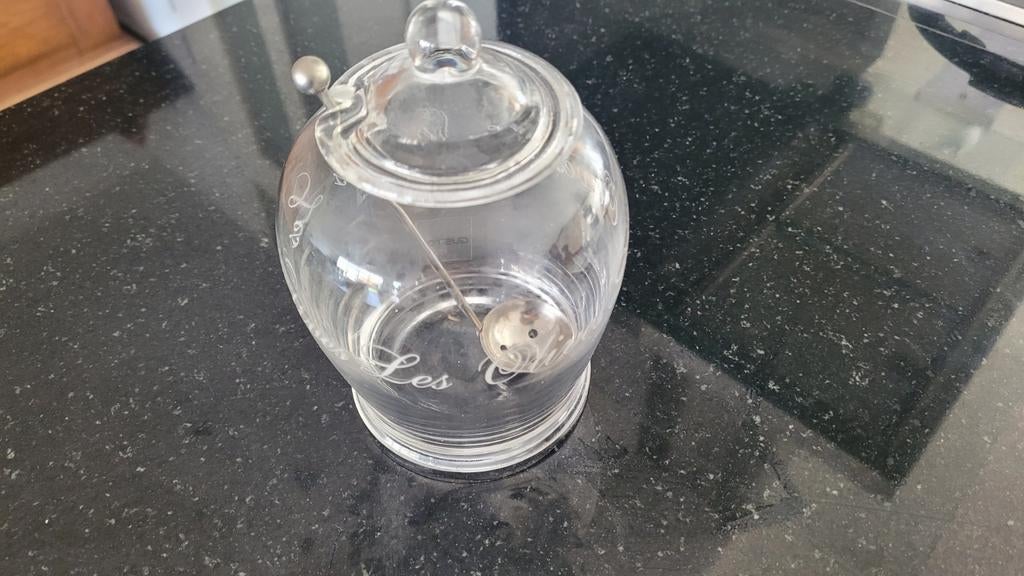 Glazen olijvenpot met lepel - Zo goed als nieuw, Ophalen, Zo goed als nieuw