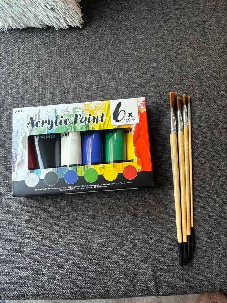 Acrylverf set met kwasten, Ophalen of Verzenden, Zo goed als nieuw, Acrylverf