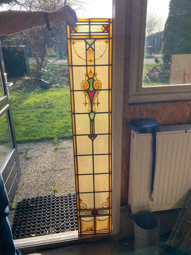 Prachtig glas in lood paneel, Art Nouveau stijl, Ophalen, Gevelraam of Ruit, Gebruikt, Glas in lood