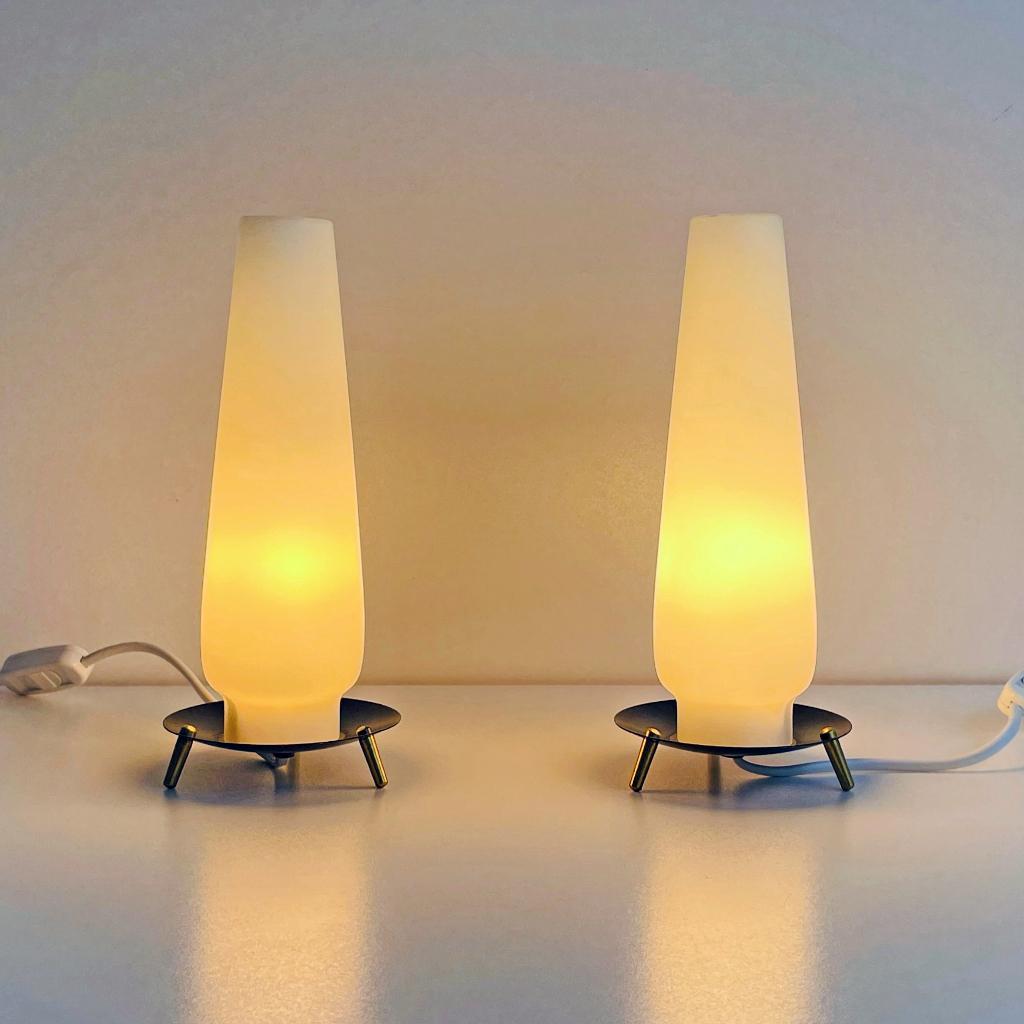 set vintage design LAMPEN bedlampjes opaalglas Mid Century, Antiek en Kunst, Ophalen of Verzenden