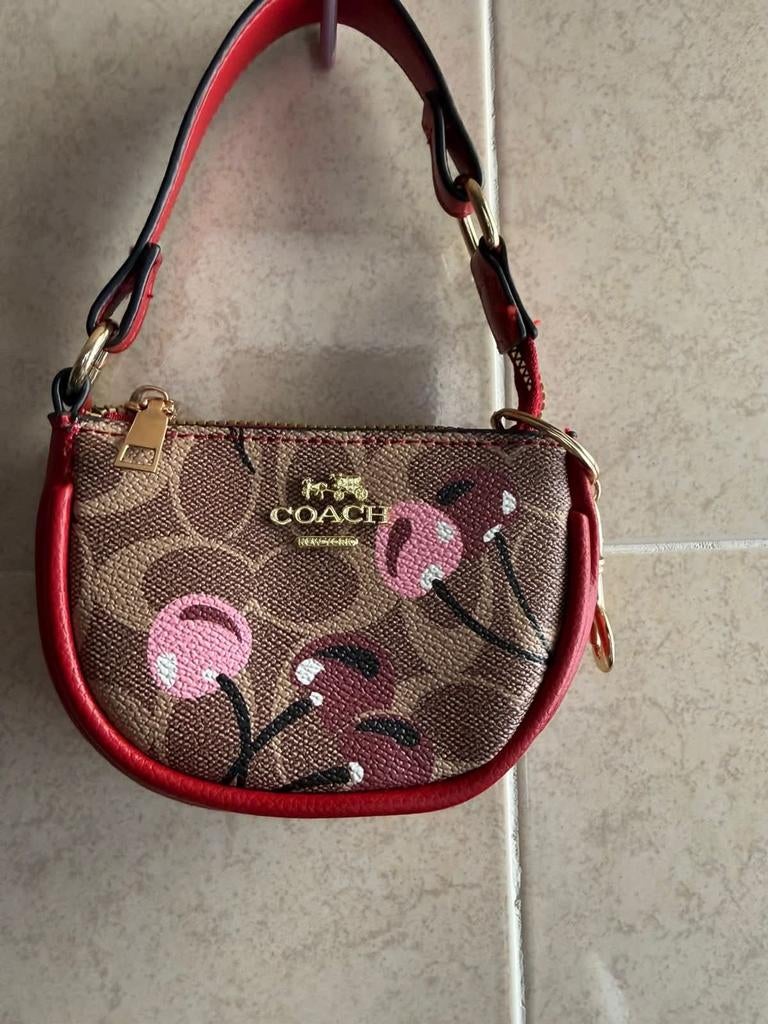 Mini Coach Handtas met Kersjes Print, Ophalen of Verzenden, Zo goed als nieuw, Bruin, Handtas