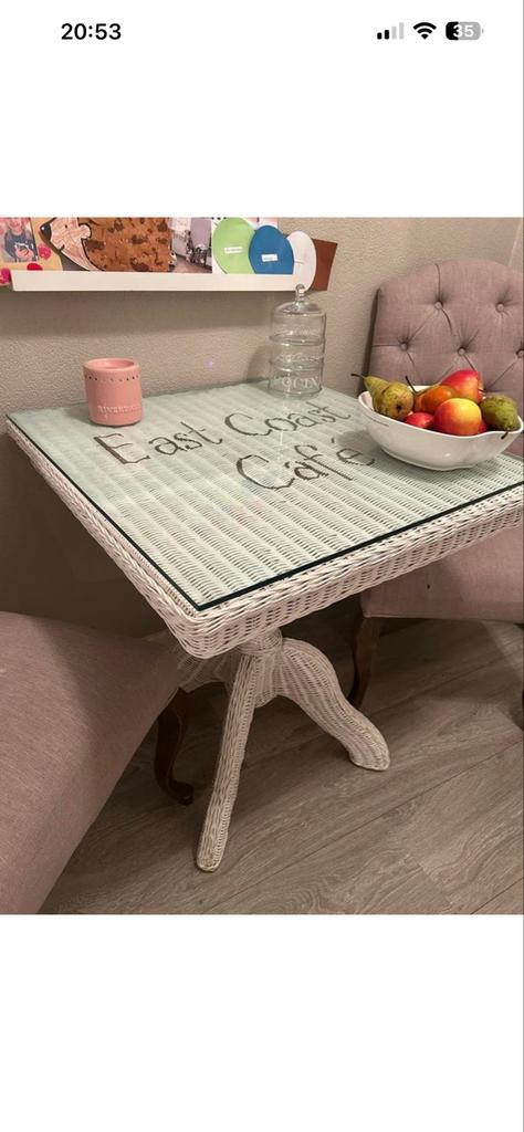 Riviera Maison bijzettafel met glazen blad, Ophalen, Gebruikt, 50 tot 100 cm, Vierkant