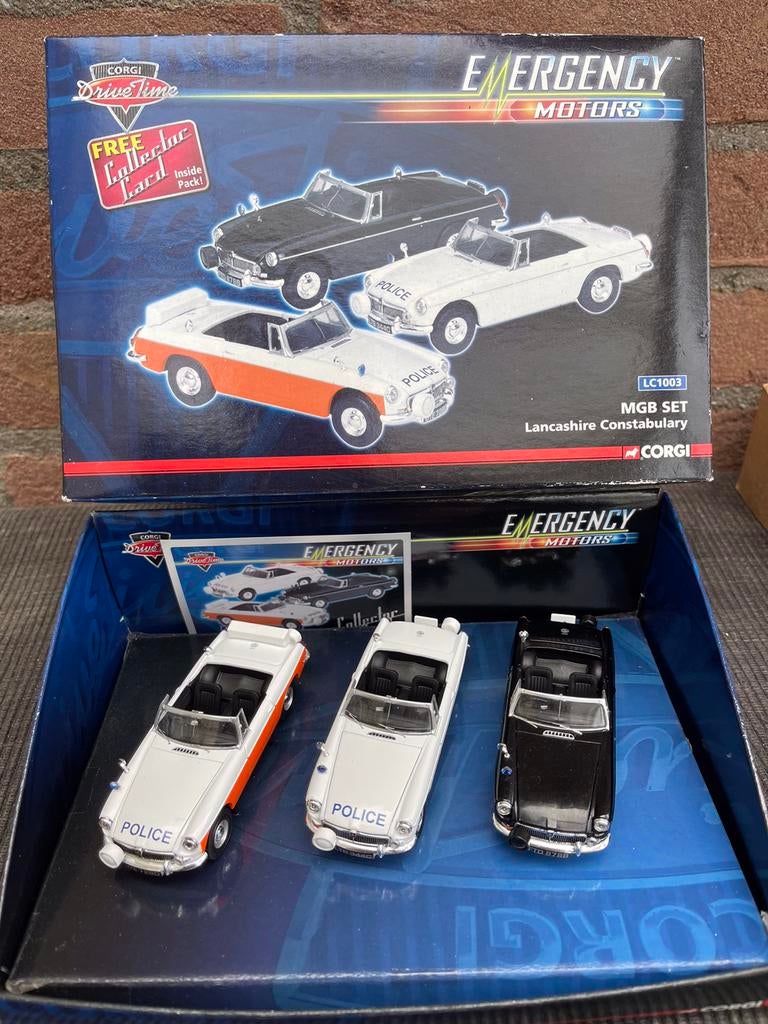 1:43 corgi set MG emergency motors ‘police’ …… 50,-, Ophalen of Verzenden, Zo goed als nieuw, Auto, Overige merken