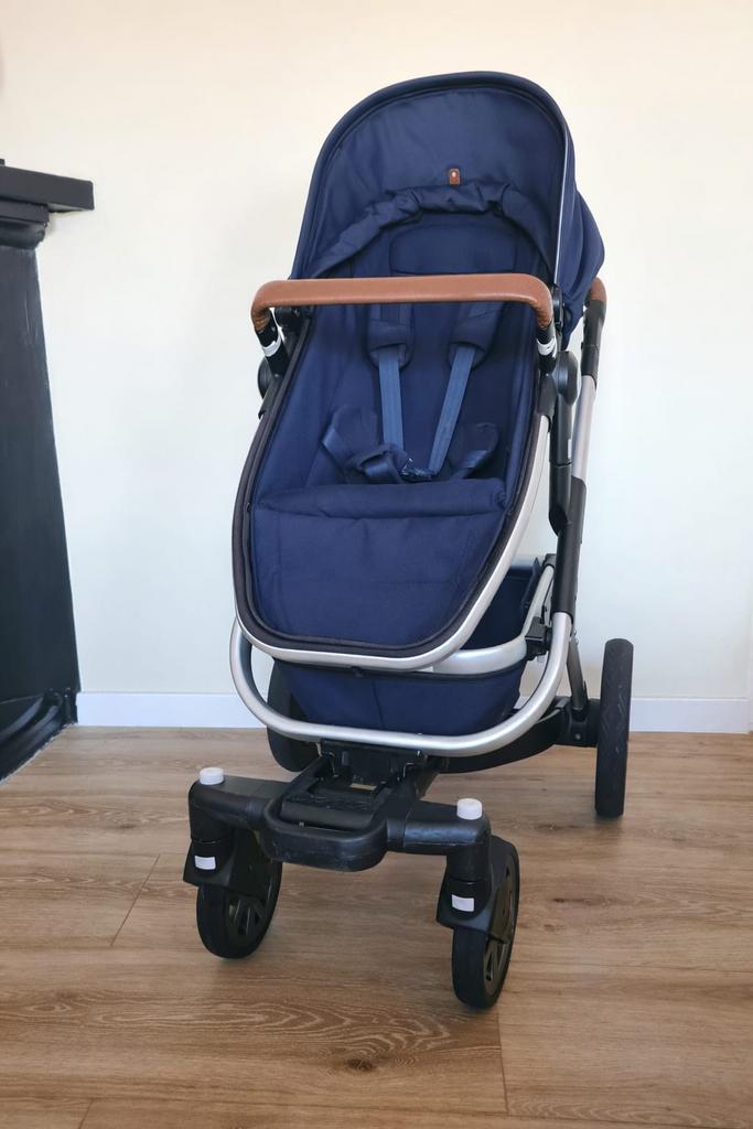 Blauwe Joolz Geo 2 Combi Kinderwagen + Extra’s, Zo goed als nieuw, Verstelbare duwstang, Ophalen, Kinderwagen