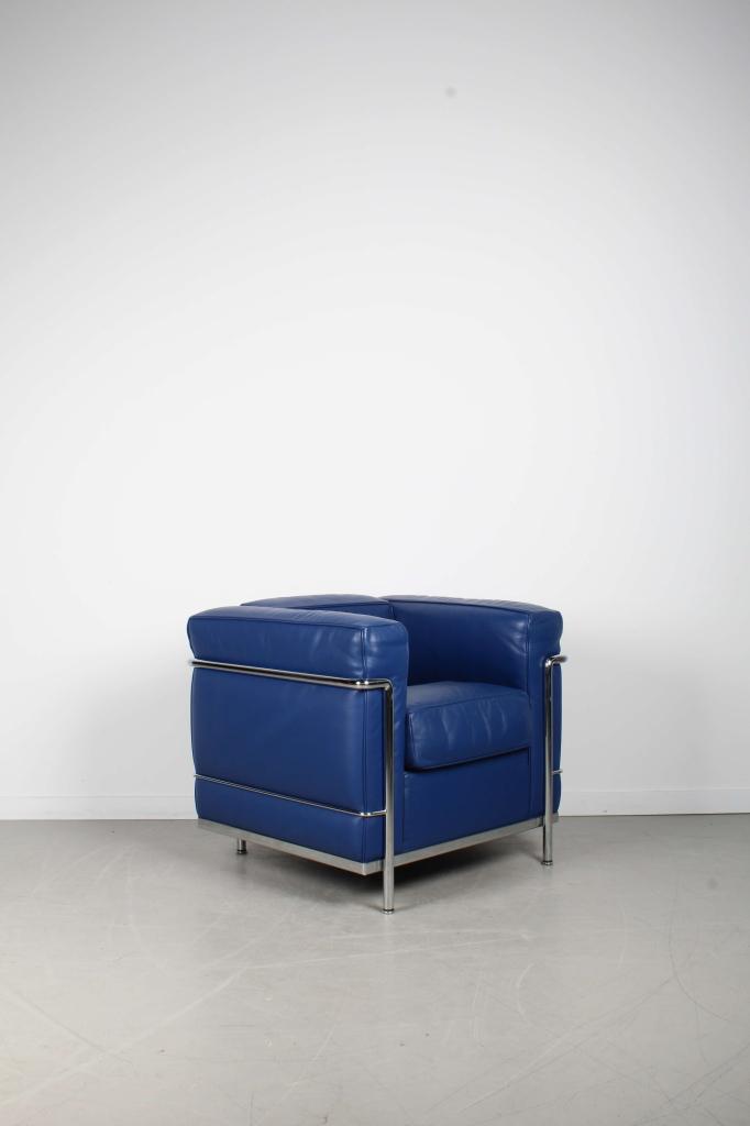 1x Cassina LC2 Le Corbusier Fauteuil Blauw Leer – Chroom
