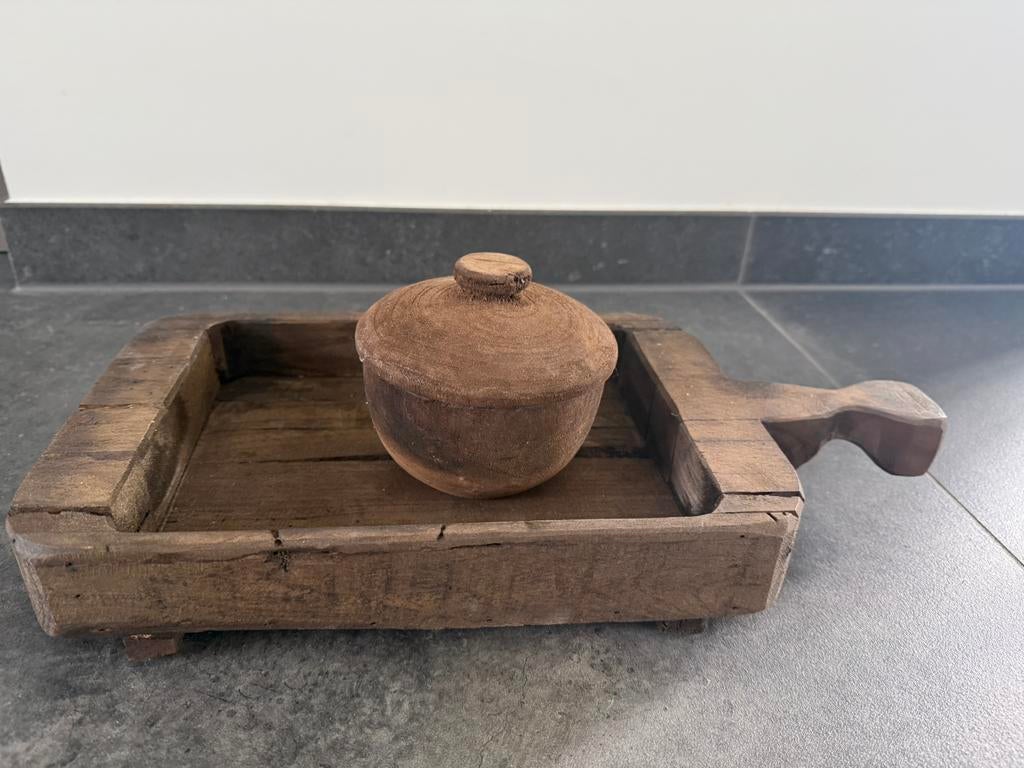 Stoer sober dienblad met potje, Huis en Inrichting, Woonaccessoires | Overige, Hout, Overige stijlen, Nieuw, Ophalen of Verzenden