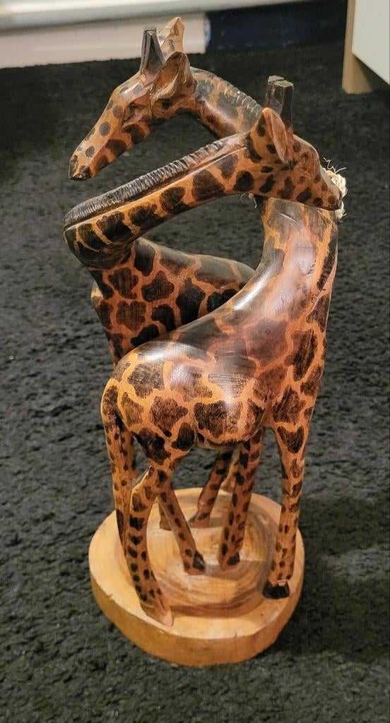 Houten Giraffen Beeldje - Handgesneden Decoratie, Antiek en Kunst, Ophalen of Verzenden