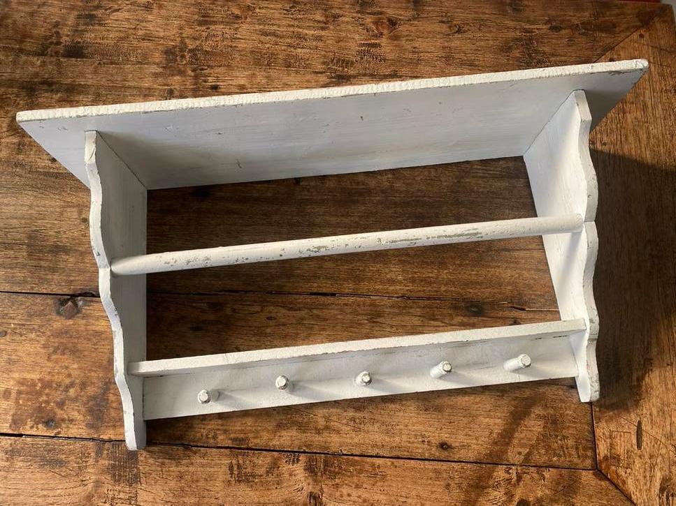 Brocante Frans regaal/keukenrek met 5 houten knoppen, Ophalen of Verzenden