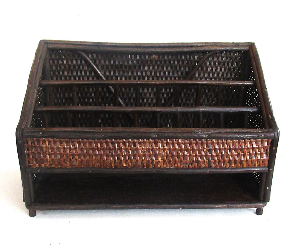 Vintage bamboe met rotan bureau- brievenstandaard van de 60, Ophalen of Verzenden