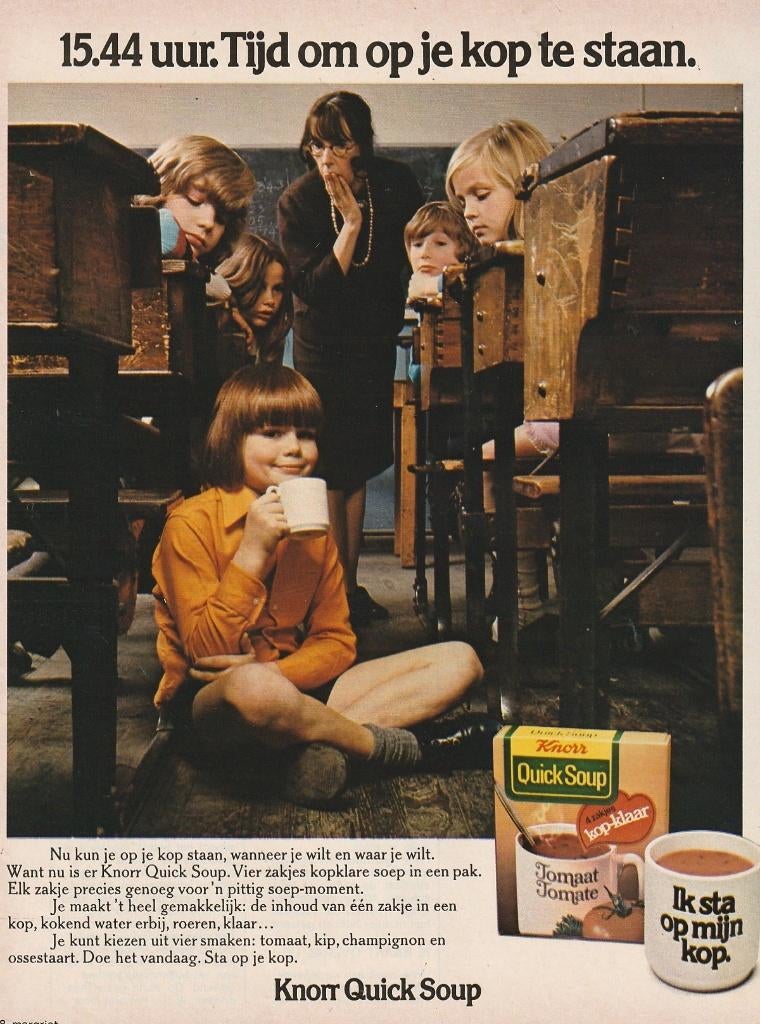 Retro reclame 1974 Knorr soep jongetje in de klas, Verzenden, Overige typen