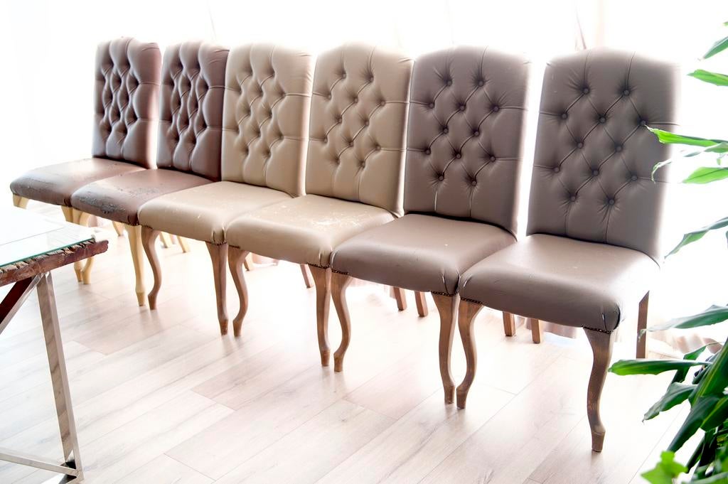 6x Goossens eeatkamerstoelen, Ophalen, Gebruikt, Bruin, Leer