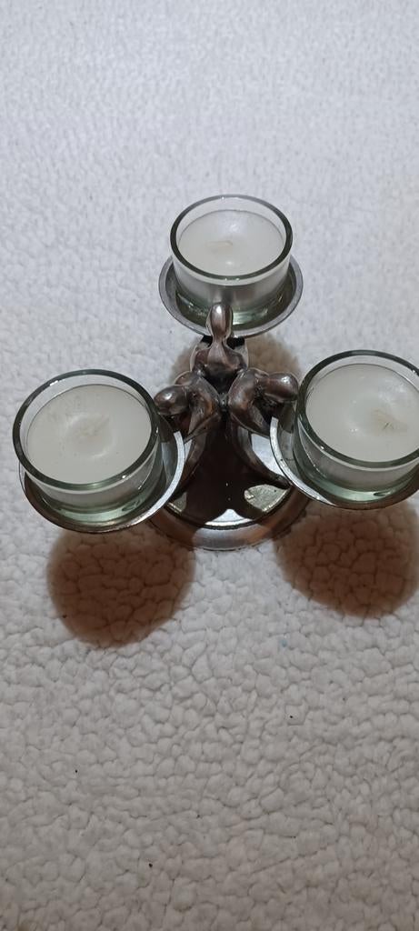 Tinnen waxinelichthouder met engelen (94% tin), Ophalen of Verzenden, Overige materialen