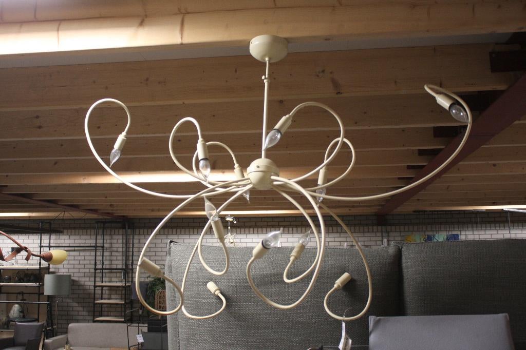 Leuke sierlijke hanglamp metaal cremekleur modern SALE!, Ophalen, Zo goed als nieuw, Metaal, 75 cm of meer