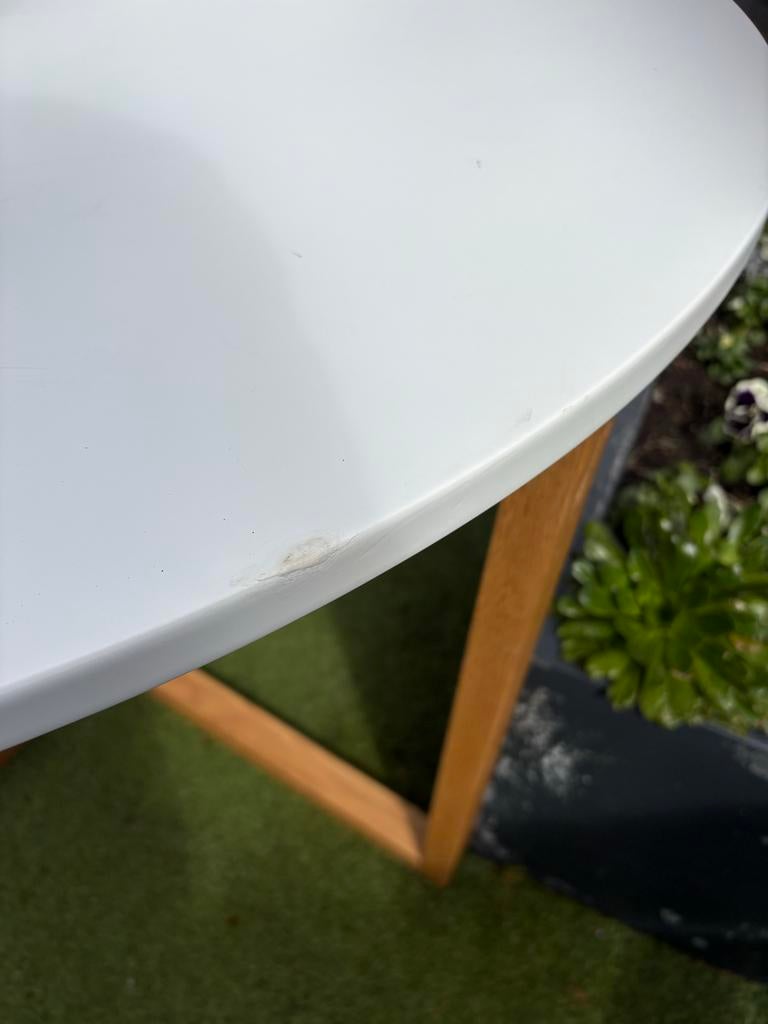 Ronde witte tafel met houten onderstel inklapbaar, Gebruikt, 100 tot 150 cm, Rond, Drie personen