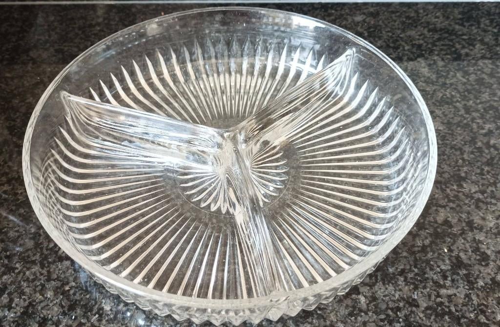 serveer schaal met 3 vakjes, Gebruikt, Ophalen of Verzenden, Overige stijlen, Glas