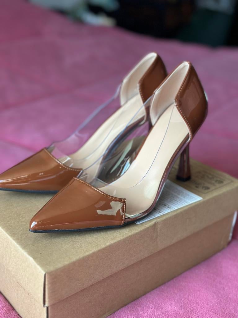 Brown Transparent Heels Pointed Toe Pumps Size 39 – New, Ophalen of Verzenden, Nieuw, Bruin