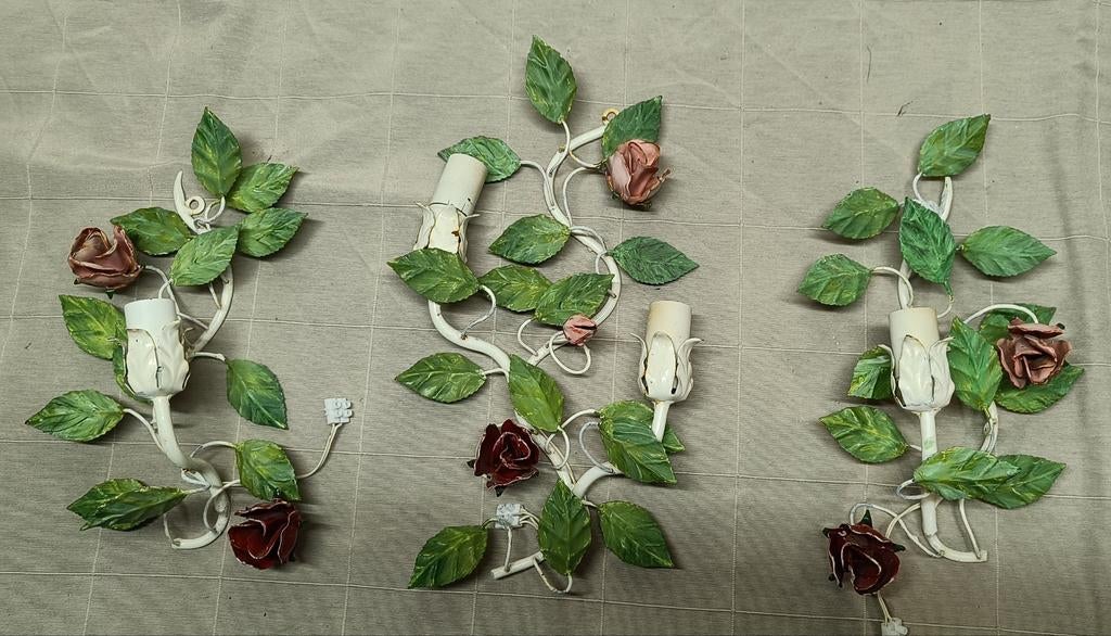 Metalen bloemenlampjes voor aan de wand, Antiek en Kunst, Antiek | Lampen, Ophalen of Verzenden