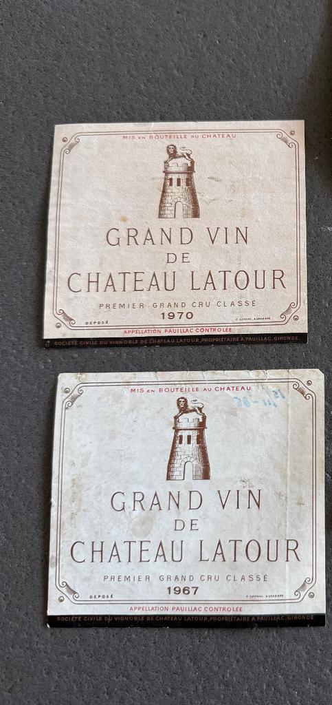 Chateau Latour 1970 & 1967 Wijnetiketten, Verzamelen, Ophalen of Verzenden, Gebruikt, Overige typen