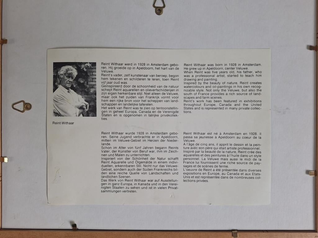 Mooie ingelijste prent Reint Withaar., Ophalen of Verzenden