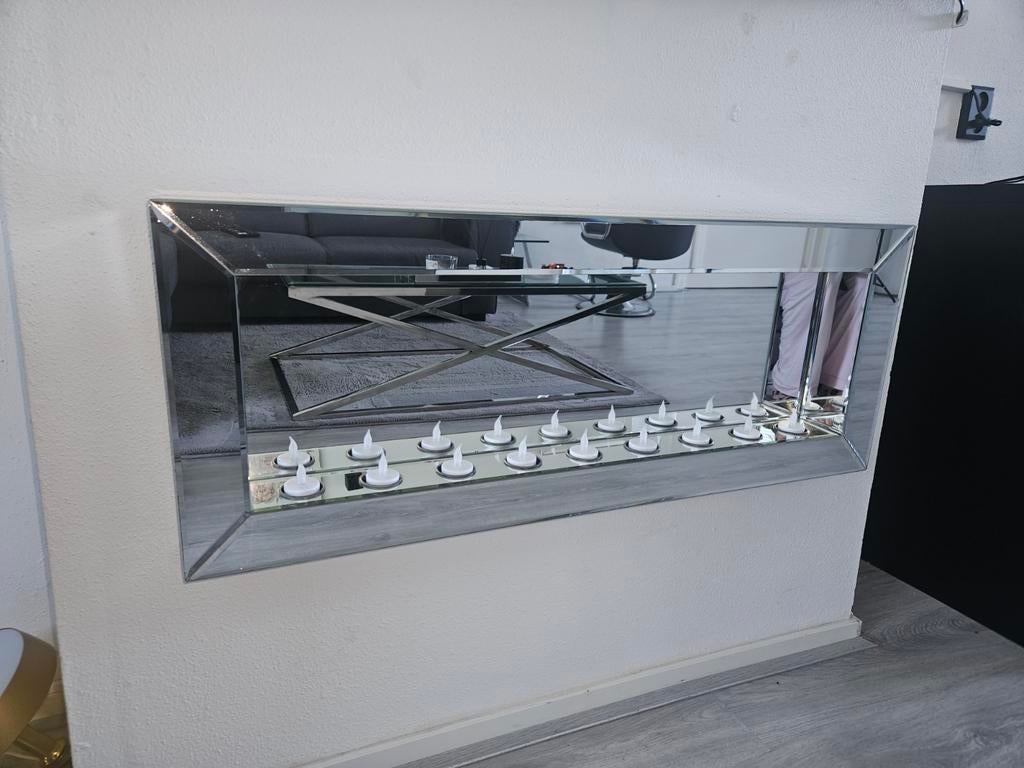 Sfeer haard spiegelglas zilver, Huis en Inrichting, Haarden, Ophalen, Vrijstaande haard, Elektrische haard