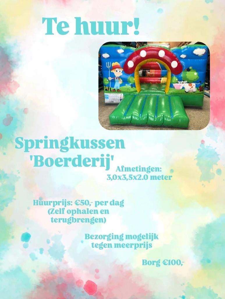 Te huur! Springkussen boerderij, Ophalen, Zo goed als nieuw