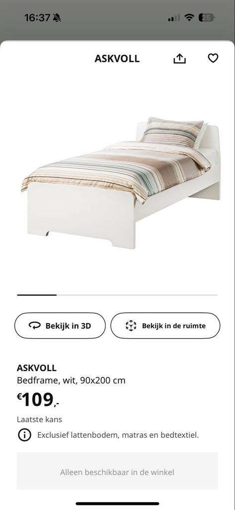 Ikea Askvoll Bed 90x200 met Lattenbodem, Ophalen, Gebruikt, 90 cm, Eenpersoons