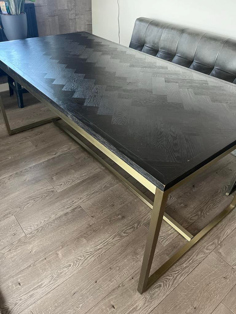 Rivièra Maison Costa Mesa Eettafel - Eikenhout & Goud, Eikenhout, Zo goed als nieuw, Vijf personen of meer, 150 tot 200 cm