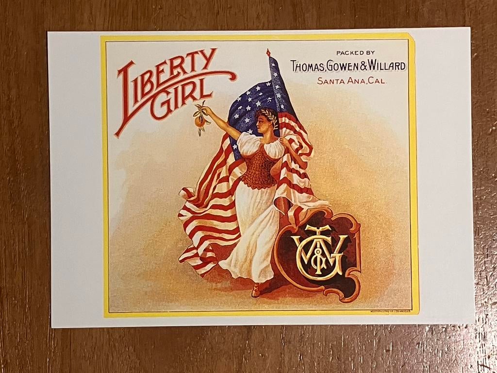 Liberty Girl Fruit Box Label - Vintage Reclame, Ophalen of Verzenden, 1980 tot heden, Ongelopen, Buiten Europa