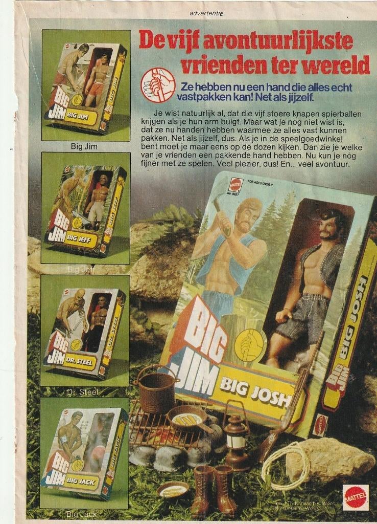 Retro reclame 1977 Mattel Big Jim met 5 vrienden speelgoed, Verzenden, Overige typen