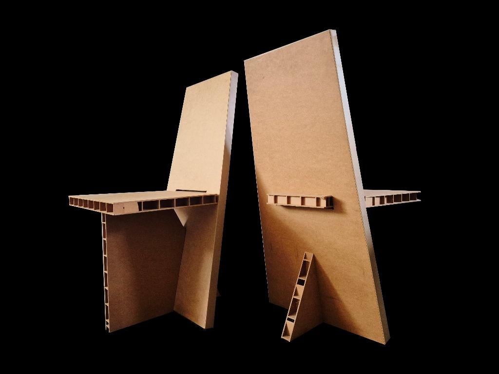 Fraaie Dutch design conceptuele green panel design stoelen, Huis en Inrichting, Ophalen, Overige materialen, Gebruikt, Twee