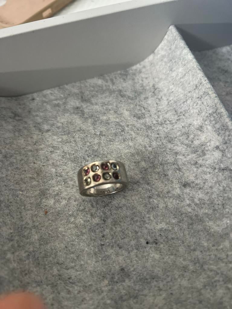 Zilveren ring 925 met strass 18 mm, Sieraden, Tassen en Uiterlijk, Ringen, Gebruikt, Ophalen of Verzenden, 17 tot 18, Dame