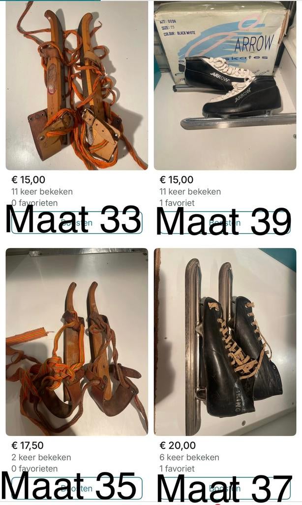 Schaatsen lage noren houtjes doorlopertjes 33 35 37 39, Ophalen of Verzenden, Gebruikt, Noren, Overige merken