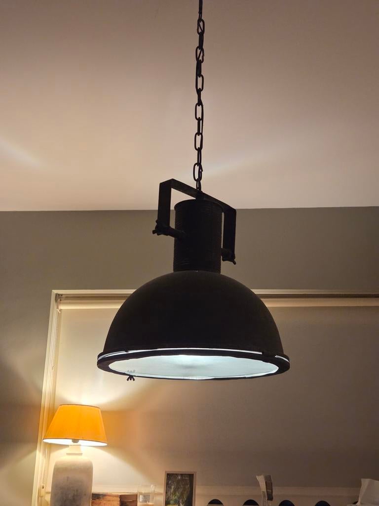 Industriële hanglamp - grijs/bruin metaal, Huis en Inrichting, Lampen | Hanglampen, Ophalen, Zo goed als nieuw, Metaal, 50 tot 75 cm