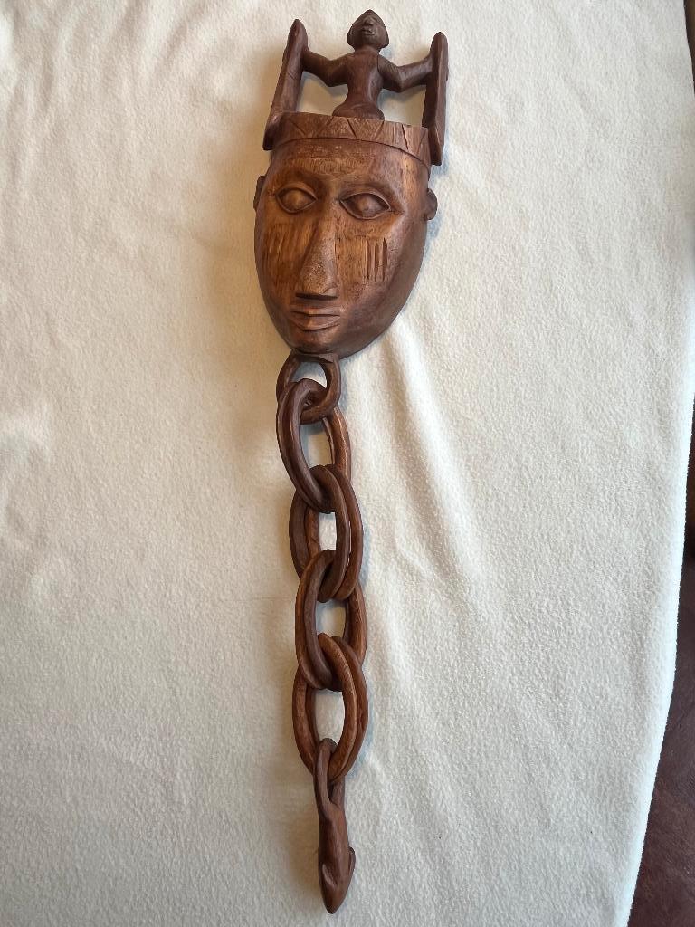 Houten Afrikaans handgemaakt masker ketting tribal Nigeria, Ophalen of Verzenden