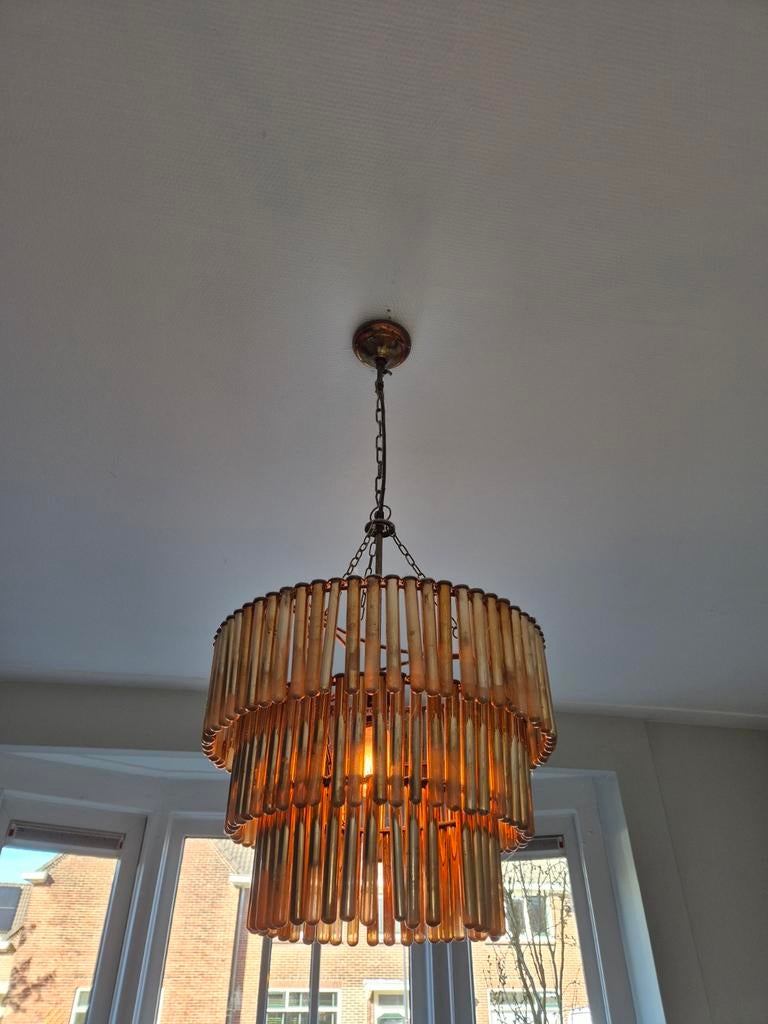 Unieke hanglamp kroonluchter met glazen reageerbuisjes, Ophalen, Gebruikt, Minder dan 50 cm