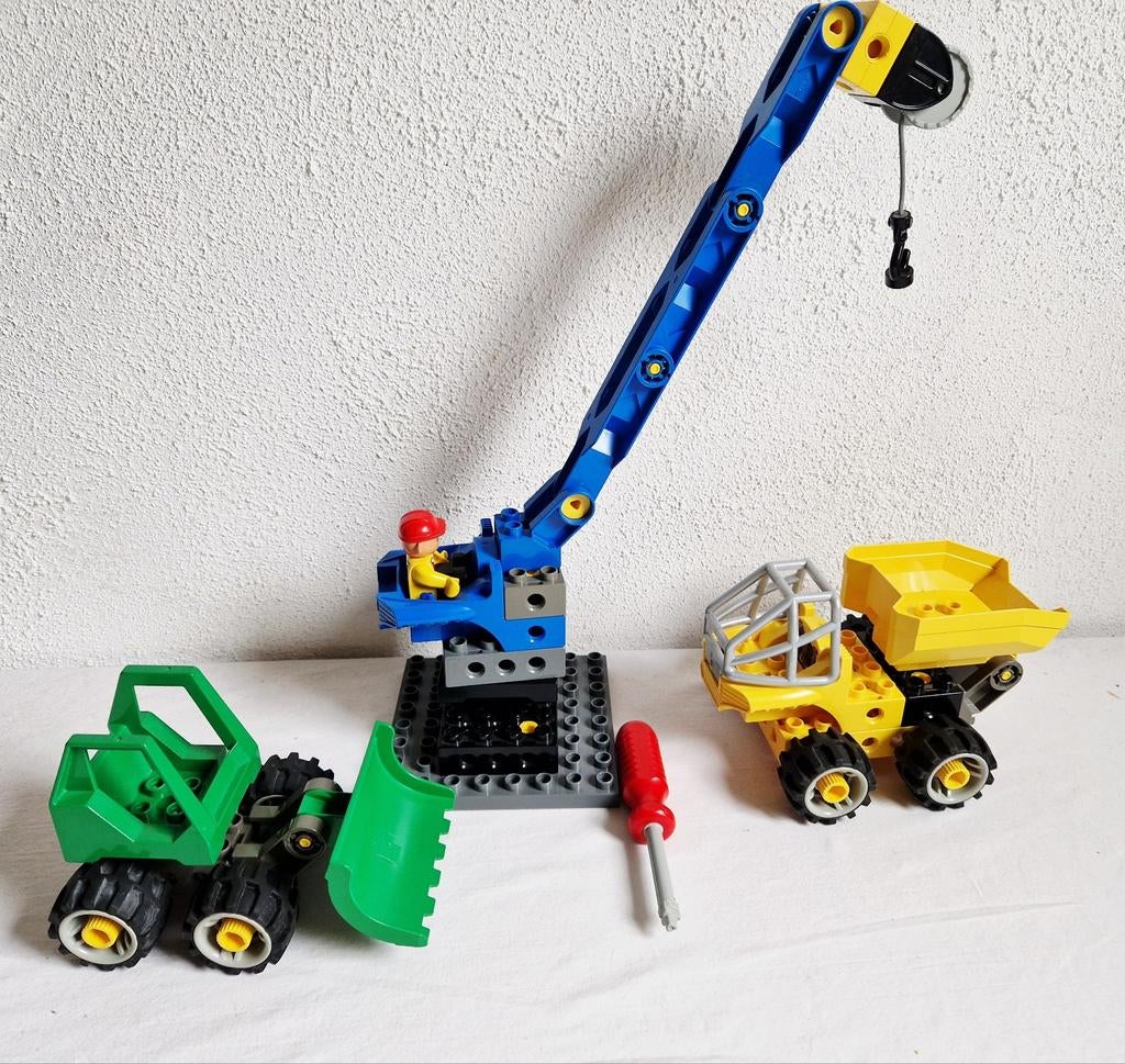 Technisch Duplo Toolo bouwplaats hijskraan shovel kiepwagen, Ophalen of Verzenden, Gebruikt, Duplo