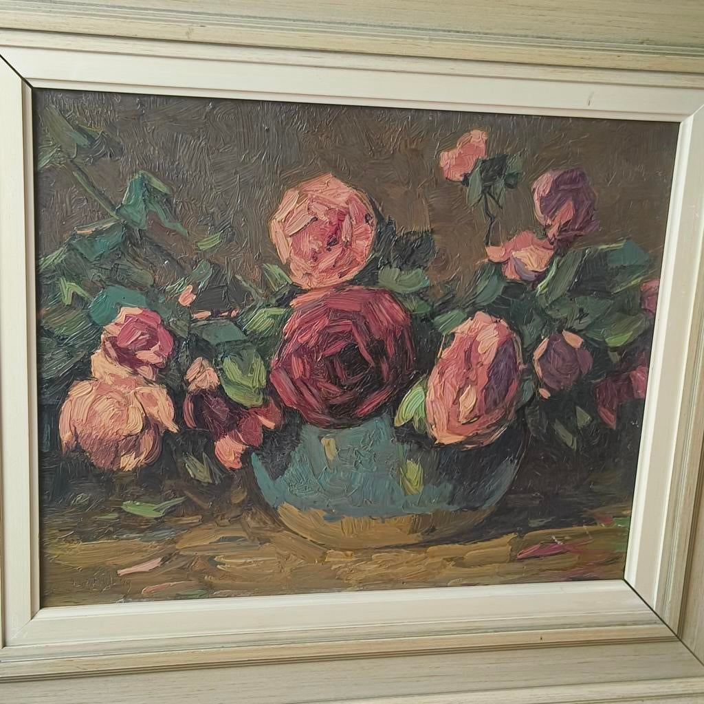 Leendert van der Vlist stilleven rozen in Gemberpot, Ophalen of Verzenden