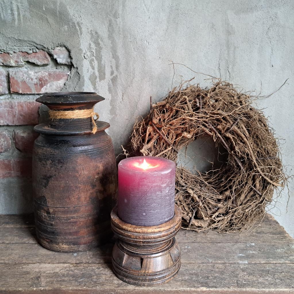 Landelijke houten kruik pot kandelaar wortelkrans *Etage3*, ., Ophalen of Verzenden, Zo goed als nieuw, .