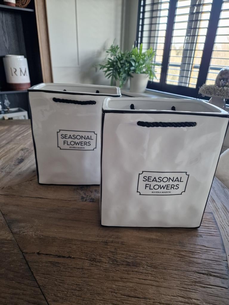 rivièra maison Seasonal Flowers Vase bloemenvaas zwart wit, Ophalen of Verzenden