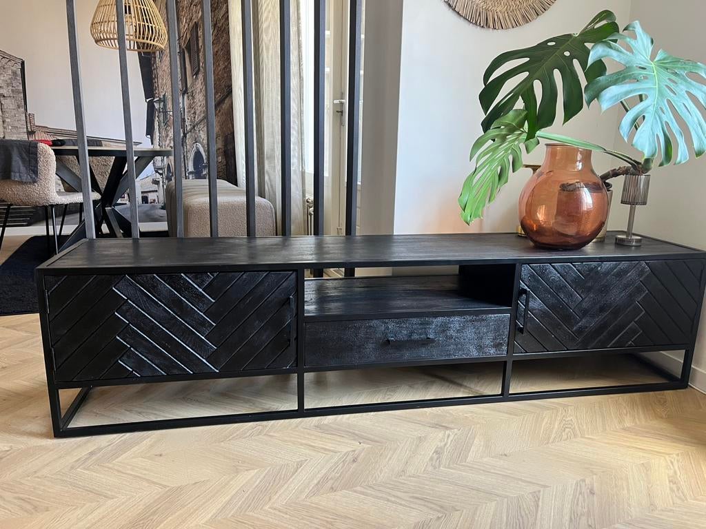 Nieuwstaat! zwart visgraat houten meubel, Ophalen, Zo goed als nieuw, 200 cm of meer, Modern industrieel