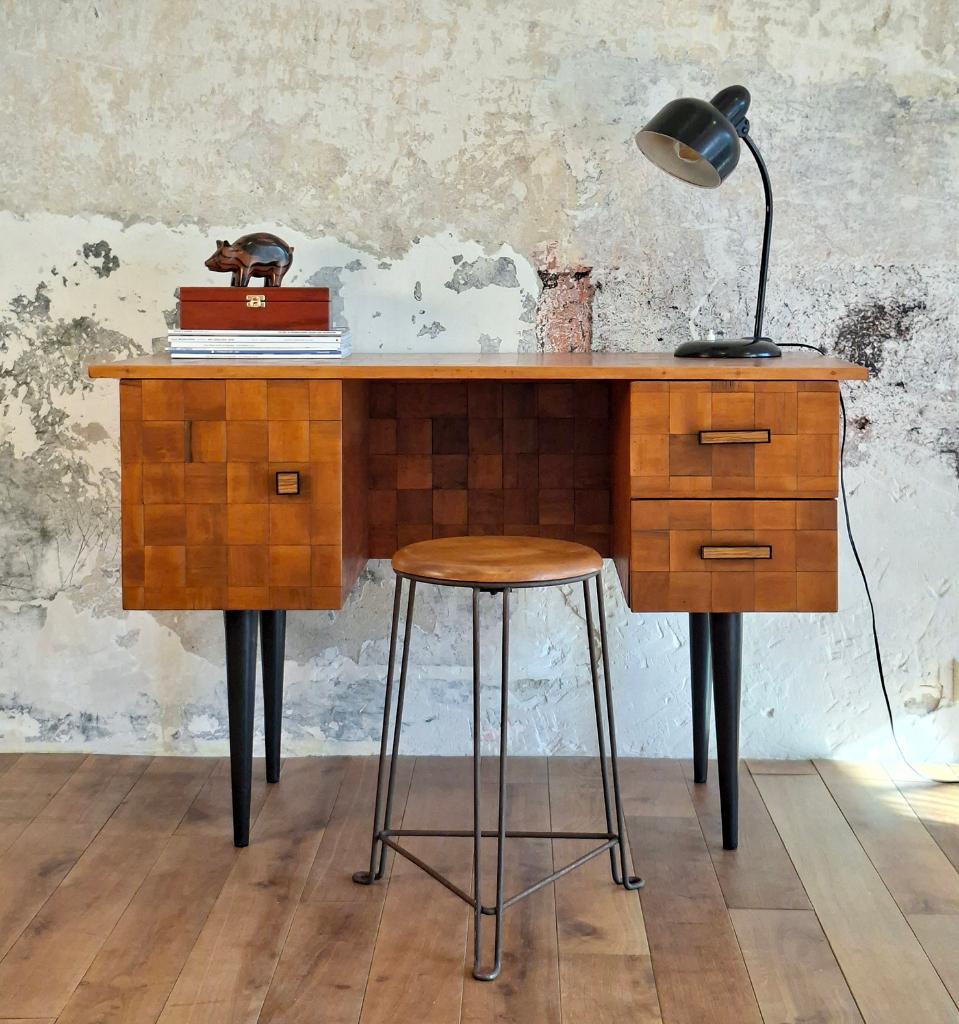 Vintage bureau, handgemaakt, 70's, Huis en Inrichting, Bureaus, Vintage, Ophalen, Gebruikt, Hout